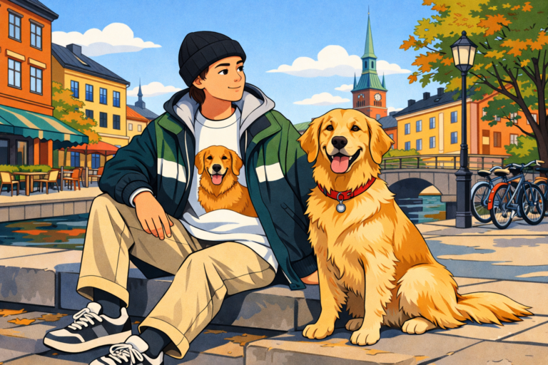 Avslappnad streetwear med hundmotiv - blog image about kläder med hundtryck outfit