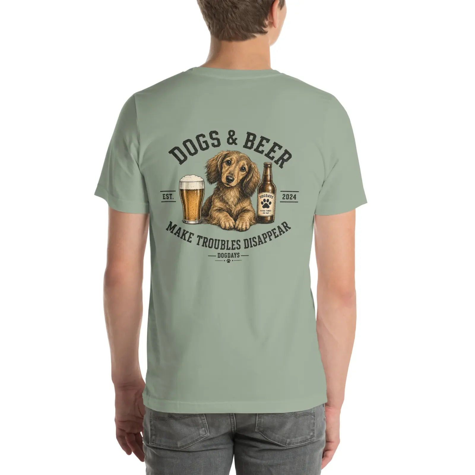 Dogs and beer make trouble disappear - tax | T-shirt i sage från Dogdays