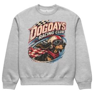 Gråmelerad crewneck med taxdesign, framifrån – Racing club