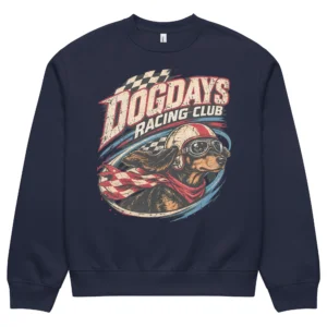 Marinblå crewneck med taxdesign, framifrån – Racing club