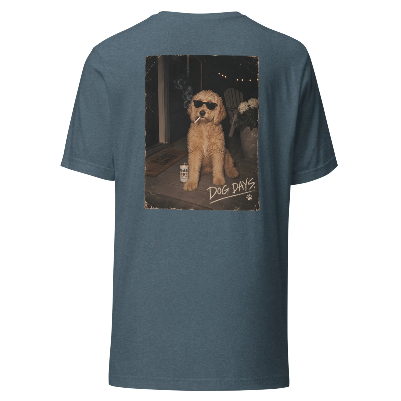 Gråmelerad T-shirt med Labradoodle-design, bakifrån – Tough days