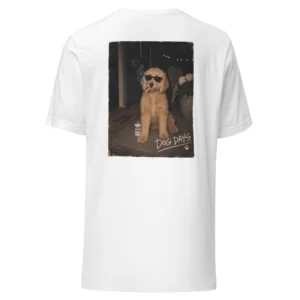 Vit T-shirt med Labradoodle-design, bakifrån – Tough days