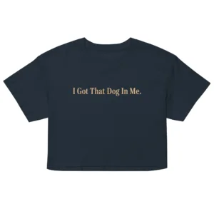 Marinblå crop top T-shirt, framifrån – That dog