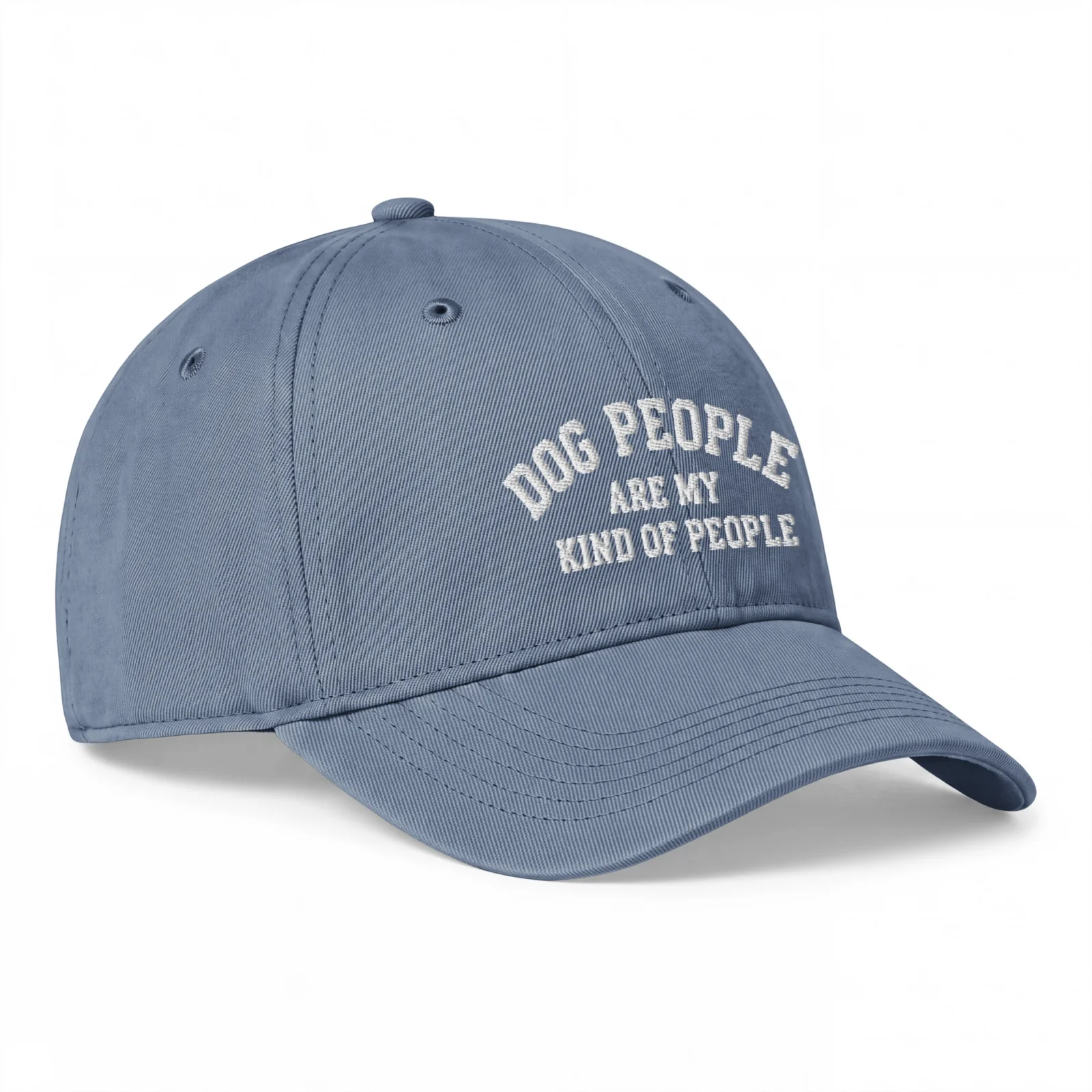 Jeansblå Dad Cap, sedd snett framifrån – Dog People