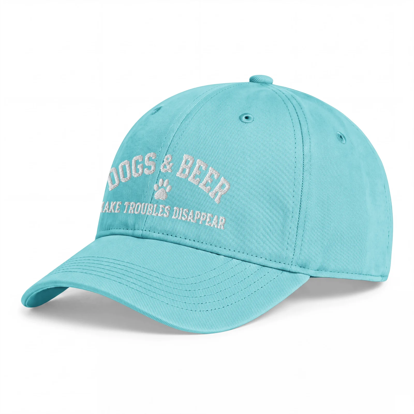 Mintgrön Dad Cap, sedd snett framifrån – Dogs and beer