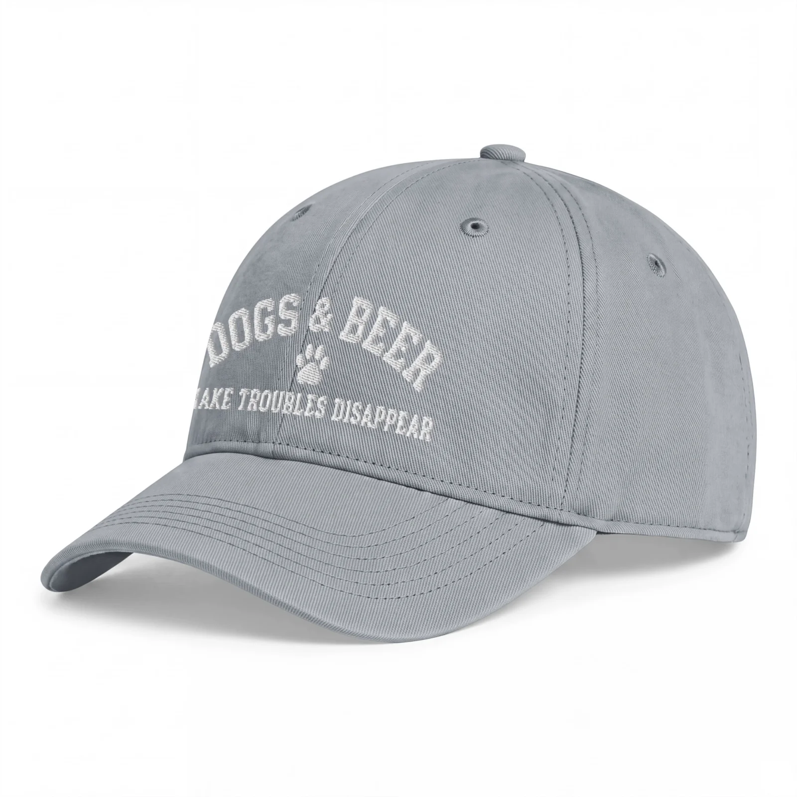 Grå Dad Cap, sedd snett framifrån – Dogs and beer