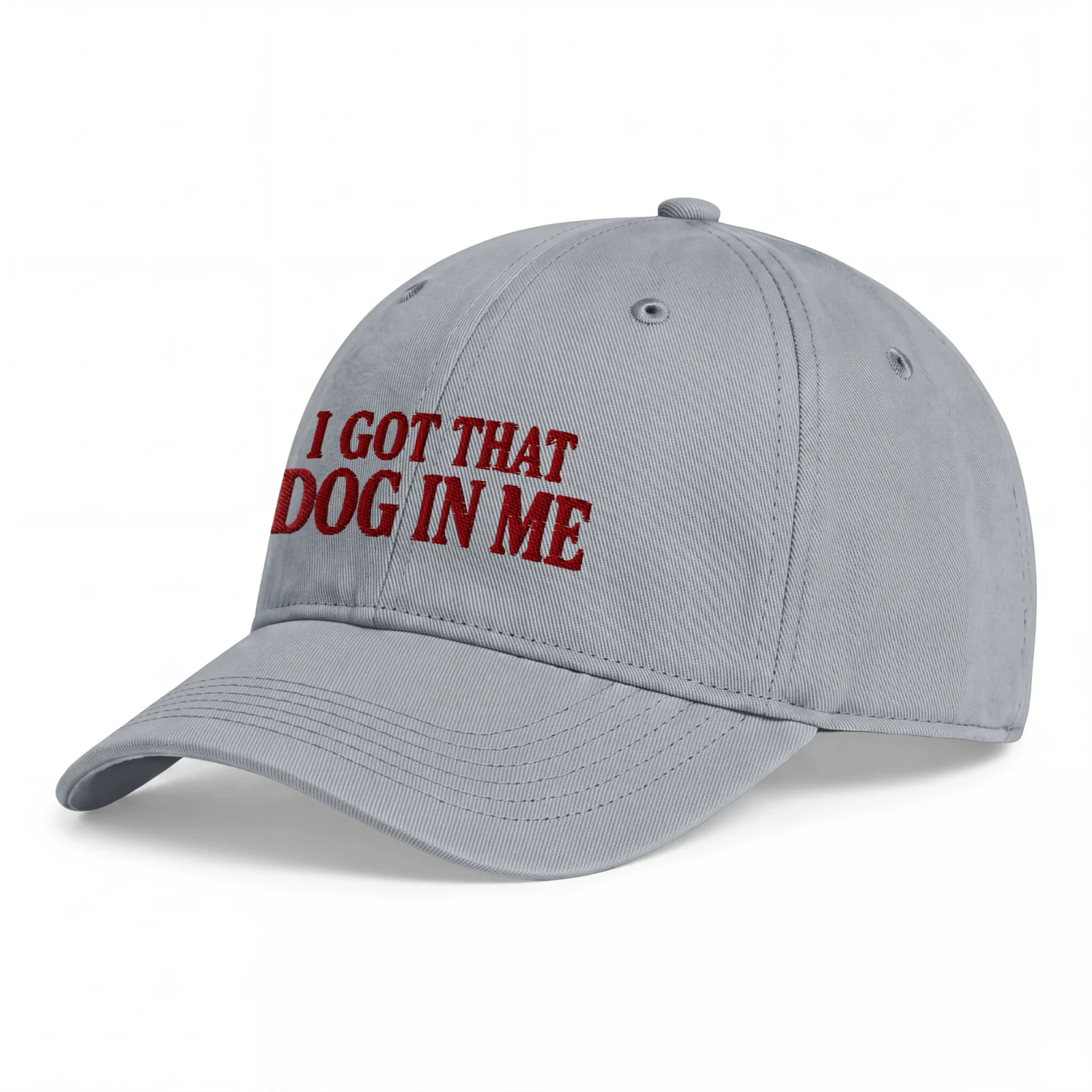 Grå Dad Cap, sedd snett framifrån – Got that dog