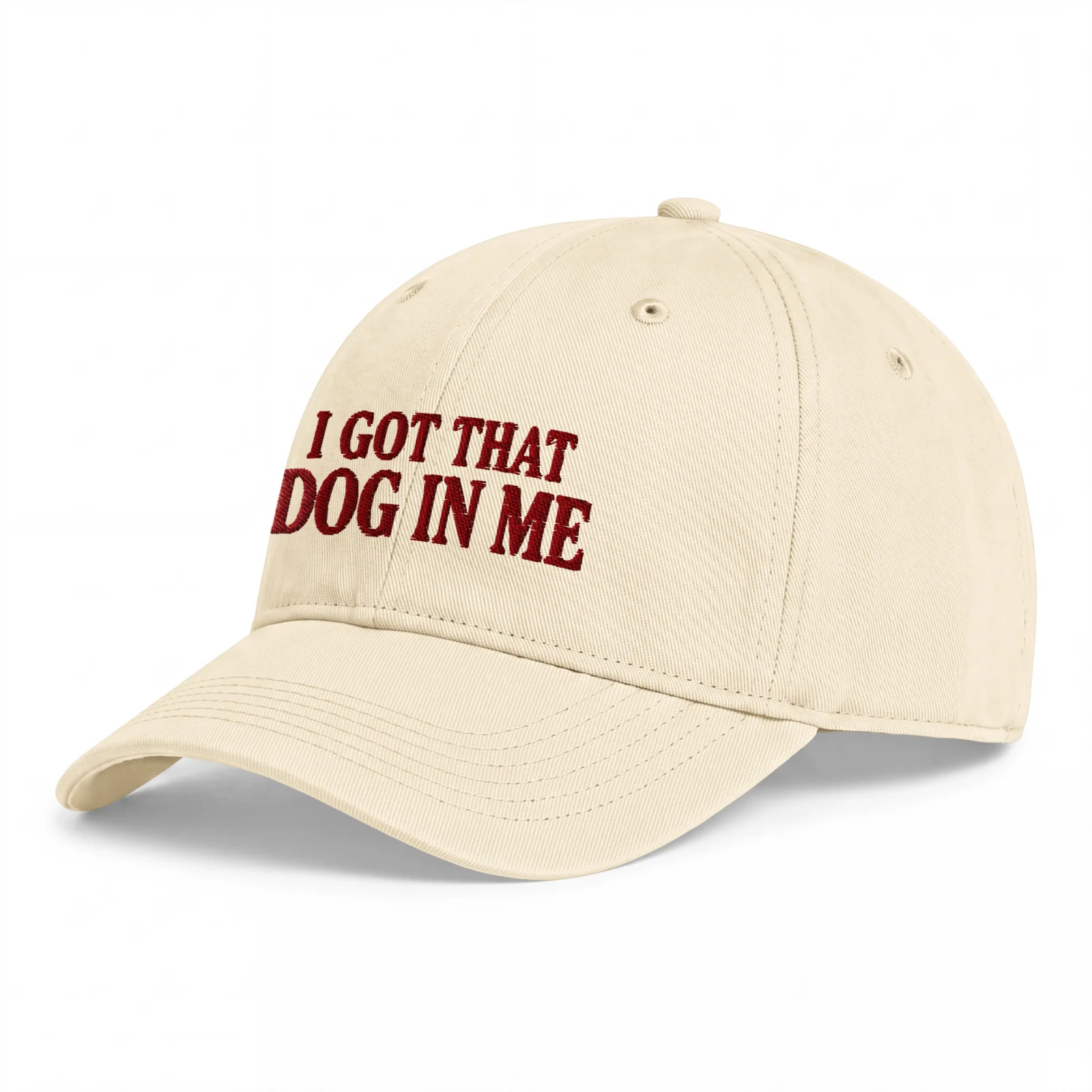 Off-white Dad Cap, sedd snett framifrån – Got that dog