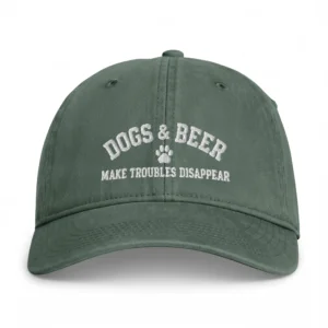 Mossgrön Dad Cap, framifrån – Dogs and beer