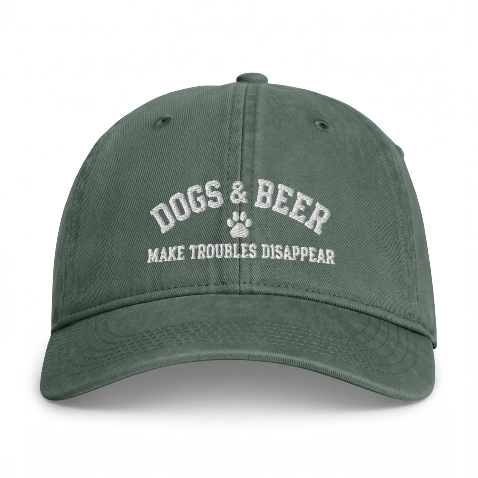 Mossgrön Dad Cap, framifrån – Dogs and beer