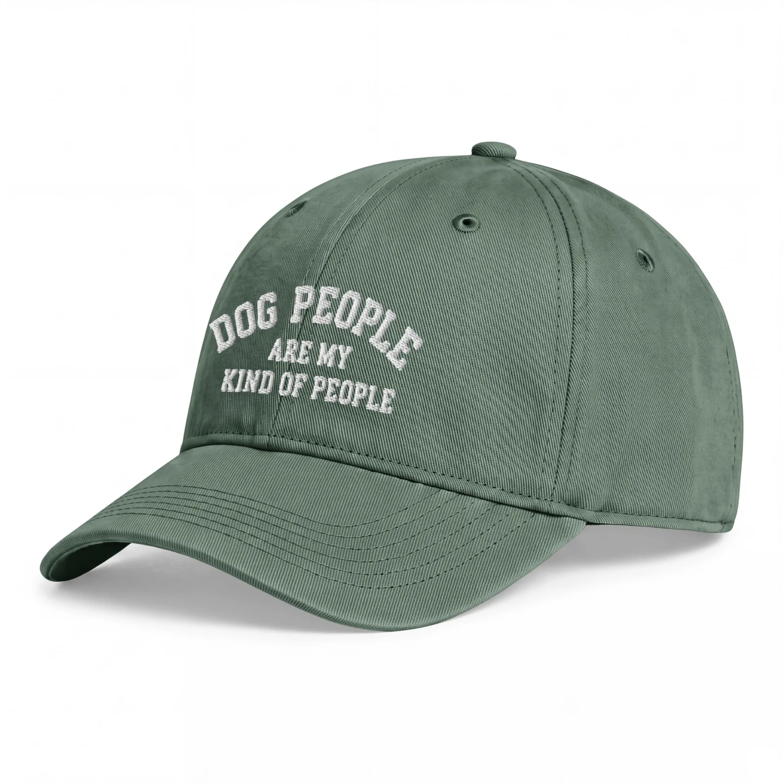 Mossgrön Dad Cap, sedd snett framifrån – Dog People
