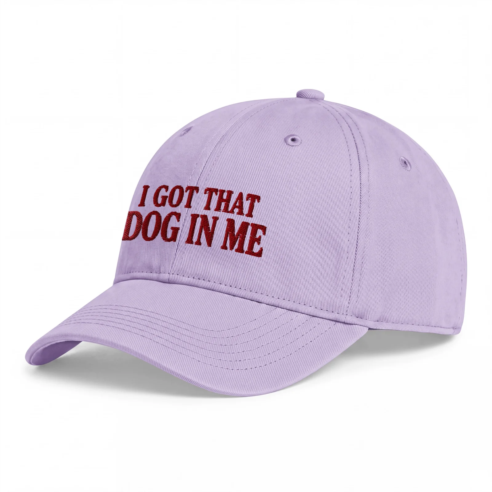 Orkidélila Dad Cap, sedd snett framifrån – Got that dog