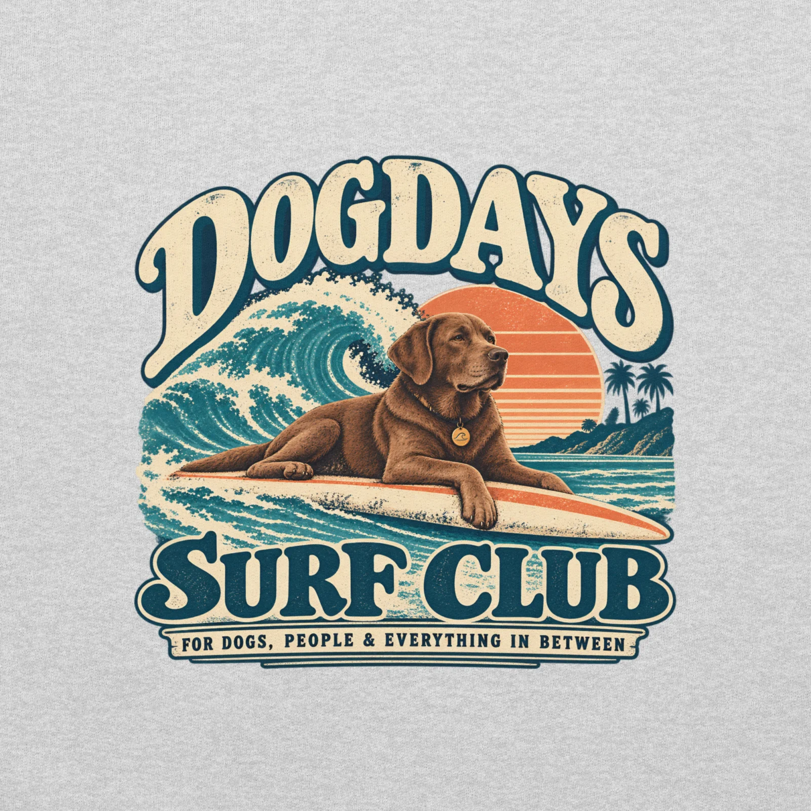 Ljusgrå hoodie med Labrador-design, bakifrån – Surf Club