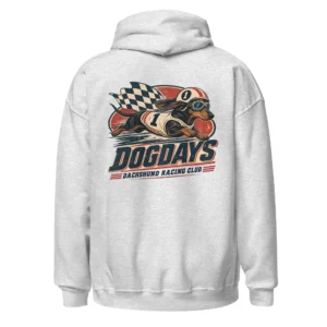 Ljusgrå hoodie med taxdesign, bakifrån – Racing