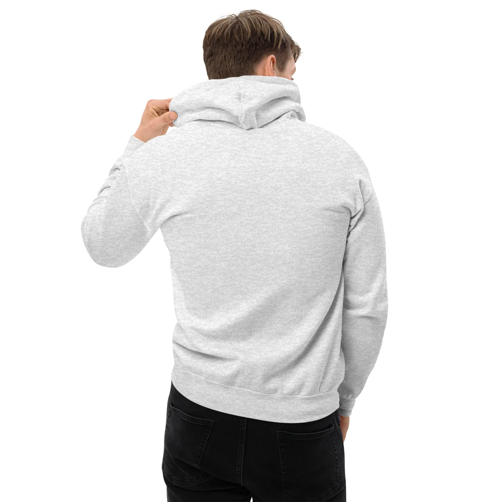 Ljusgrå hoodie med taxdesign, bakifrån