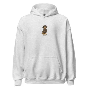 Ljusgrå hoodie med taxdesign, framifrån
