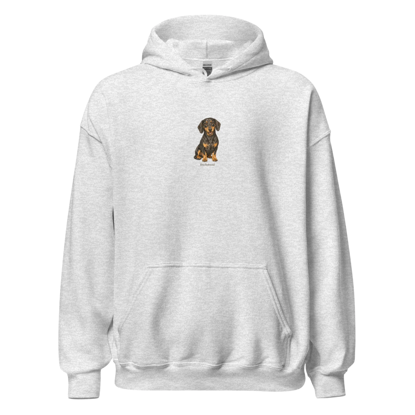 Ljusgrå hoodie med taxdesign, framifrån