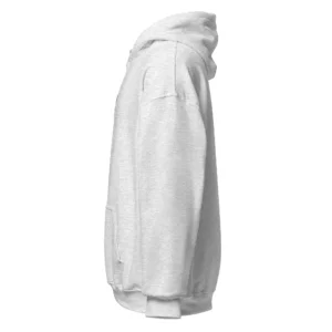 Ljusgrå hoodie med taxdesign, sedd från sidan