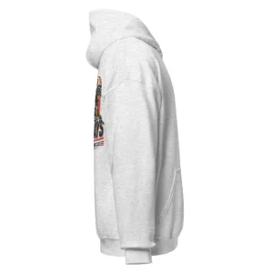 Ljusgrå hoodie med taxdesign, sedd från sidan – Racing