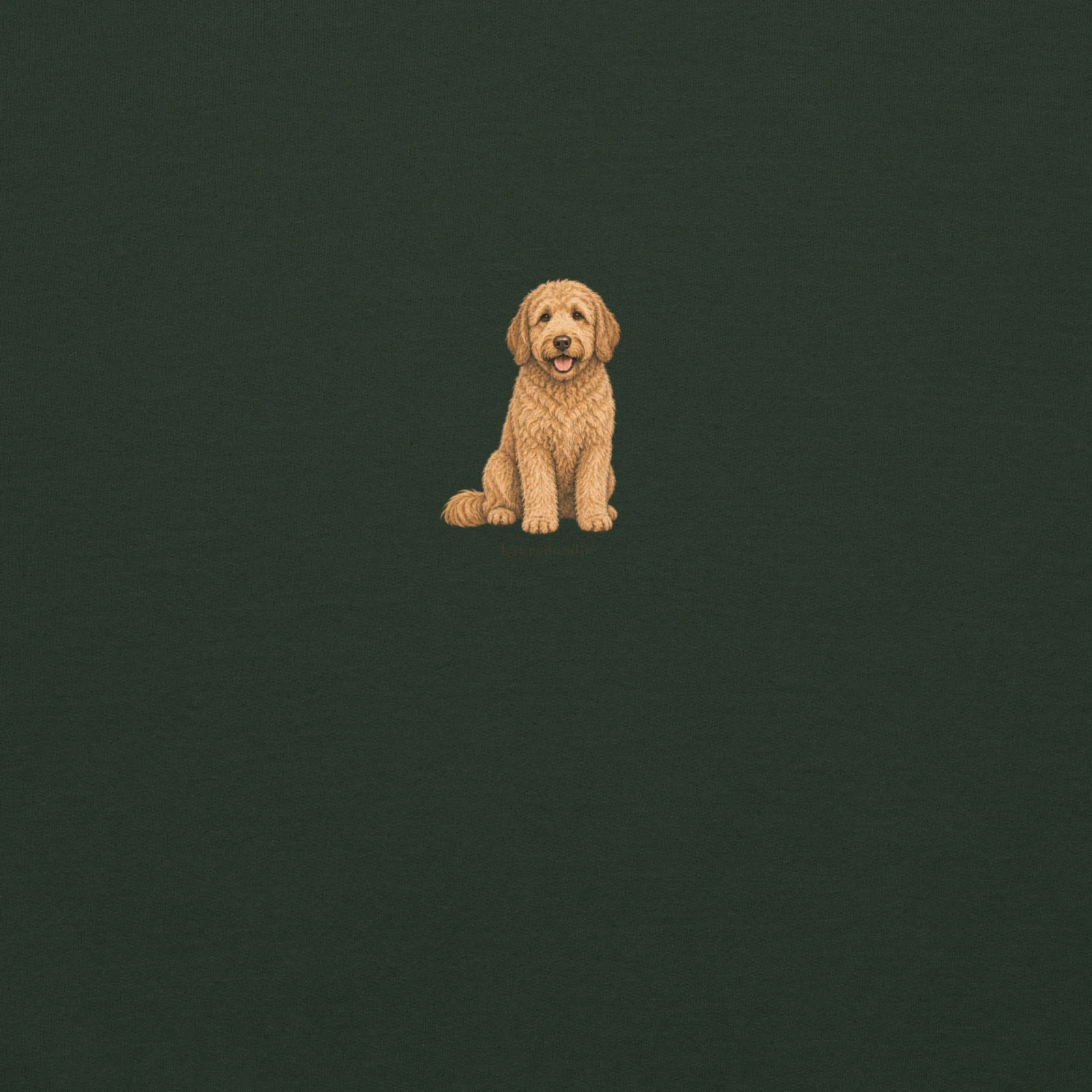 Skogsgrön hoodie med Labradoodle-design, framifrån – Ljusbrun Labradoodle