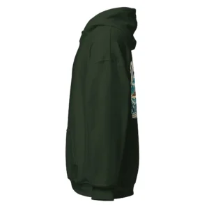 Skogsgrön hoodie med Labrador-design, sedd från sidan – Surf Club