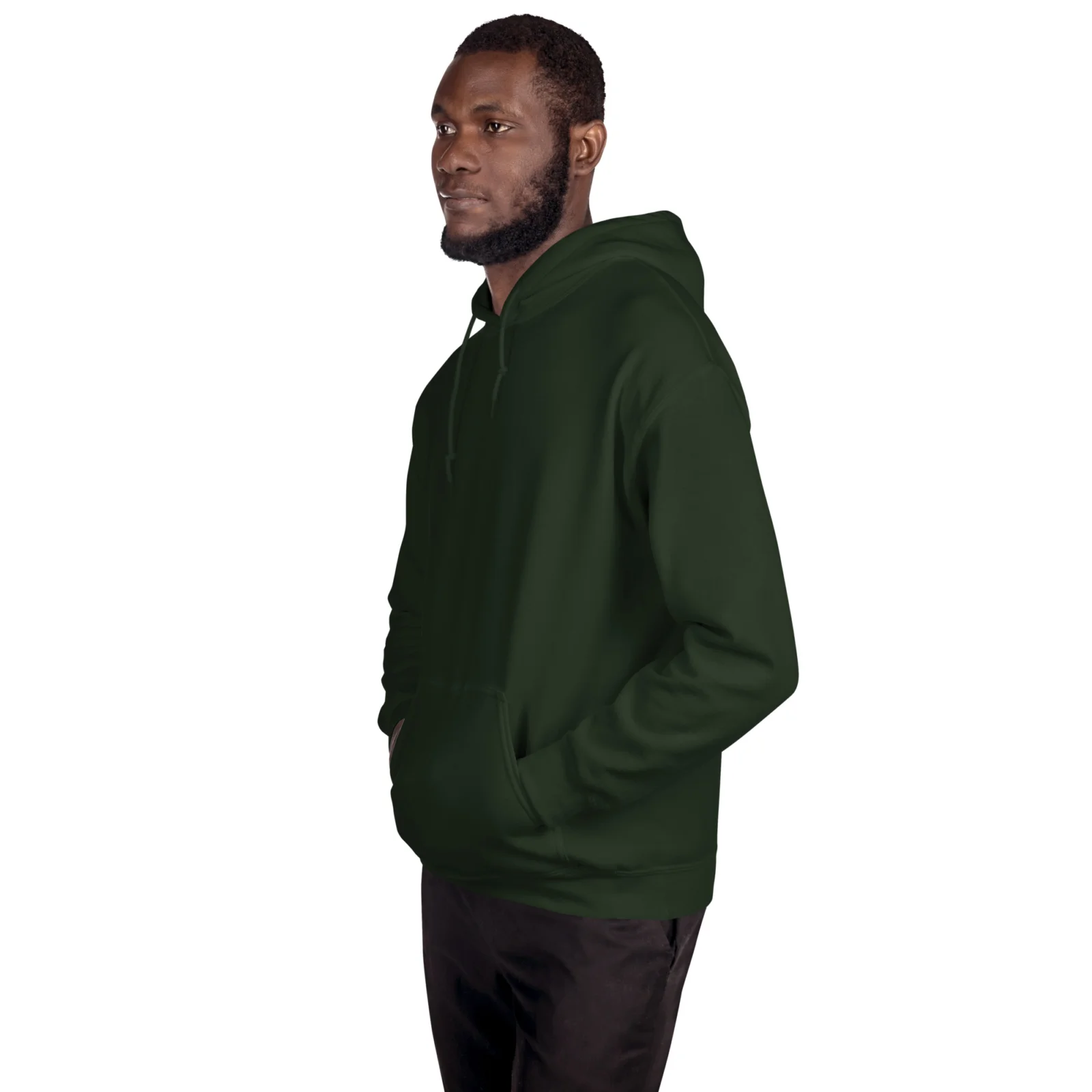 Skogsgrön hoodie med Labrador-design, sedd snett framifrån – Surf Club