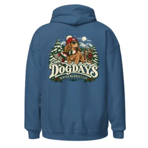 Indigoblå hoodie, bakifrån – Winter Wander Club