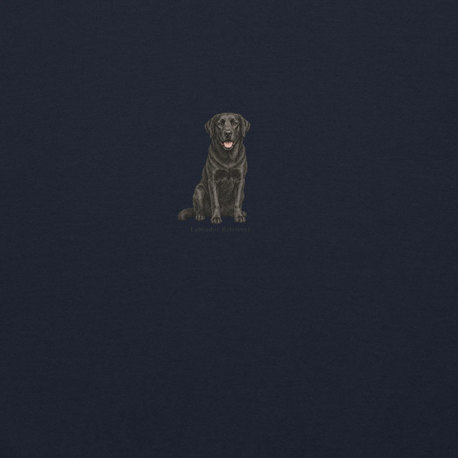 Marinblå hoodie med Labrador-design, framifrån – Svart Labrador