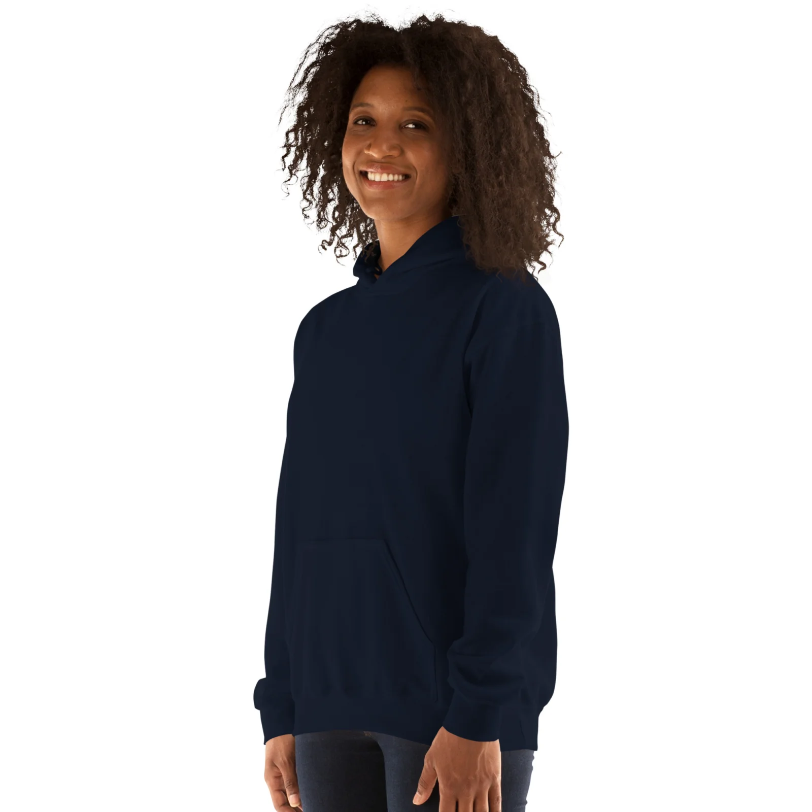 Marinblå hoodie med Labrador-design, sedd snett framifrån – Surf Club
