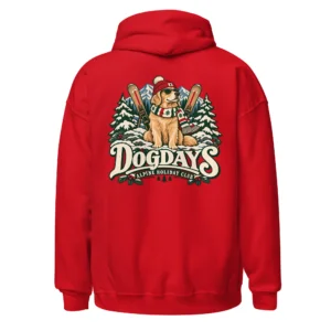 Röd hoodie, bakifrån – Alpine Holiday Club