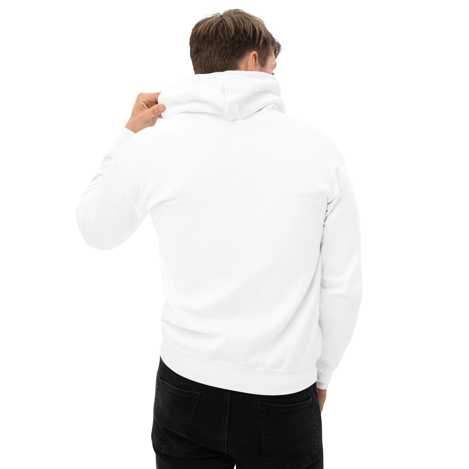 Vit hoodie med Labradoodle-design, bakifrån – Ljusbrun Labradoodle