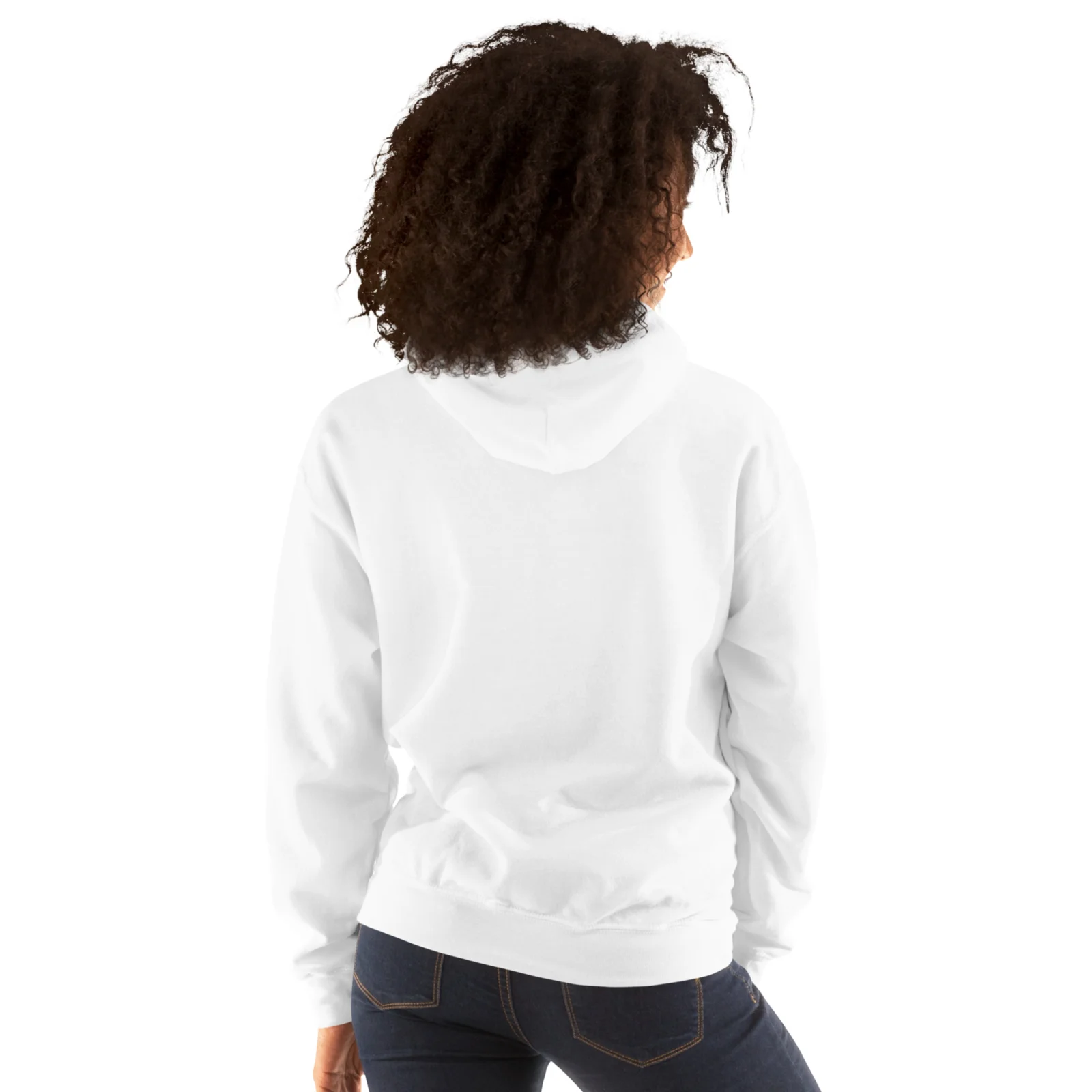 Vit hoodie med Labradoodle-design, bakifrån – Ljusbrun Labradoodle