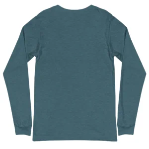 Blågrönmelerad långärmad T-shirt med Labrador-design, bakifrån