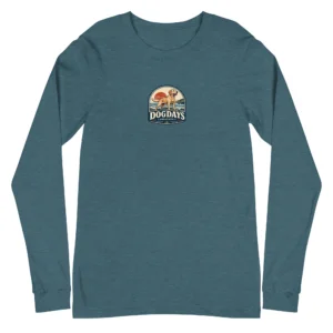 Blågrönmelerad långärmad T-shirt med Labrador-design, framifrån