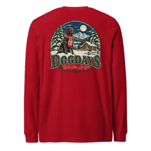 Röd långärmad T-shirt, bakifrån – Winter Lodge