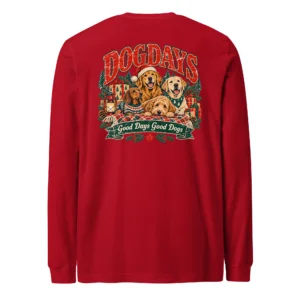 Röd långärmad T-shirt, bakifrån – Merry Dogs