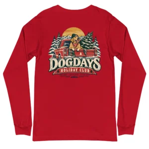 Röd långärmad T-shirt, bakifrån – Holiday Club