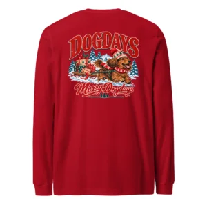 Röd långärmad T-shirt, bakifrån – Merry Dogdays