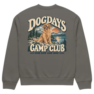 Asfaltgrå crewneck med Golden Retriever-design, bakifrån – Camp Club