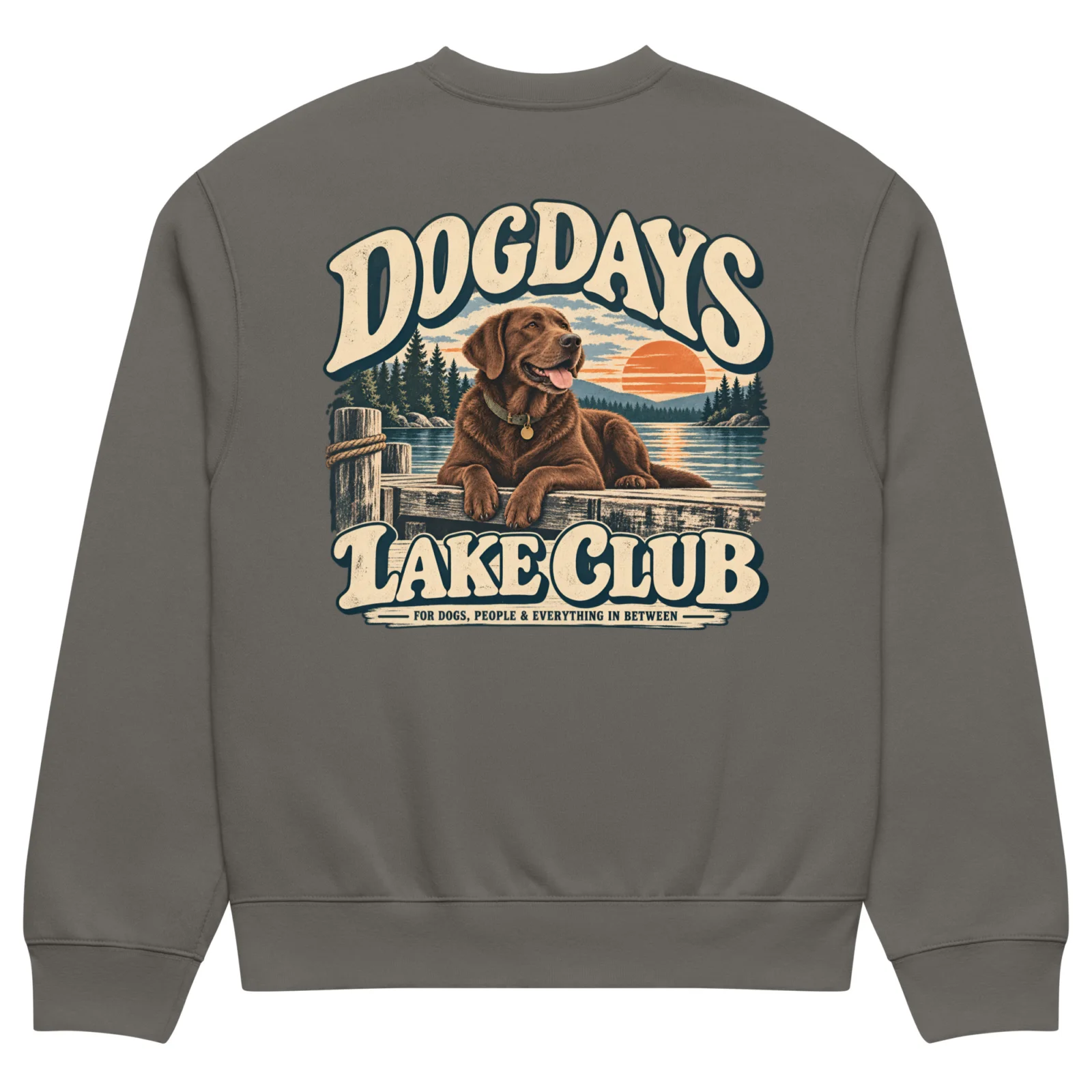 Asfaltgrå crewneck med Labrador-design, bakifrån – Lake Club