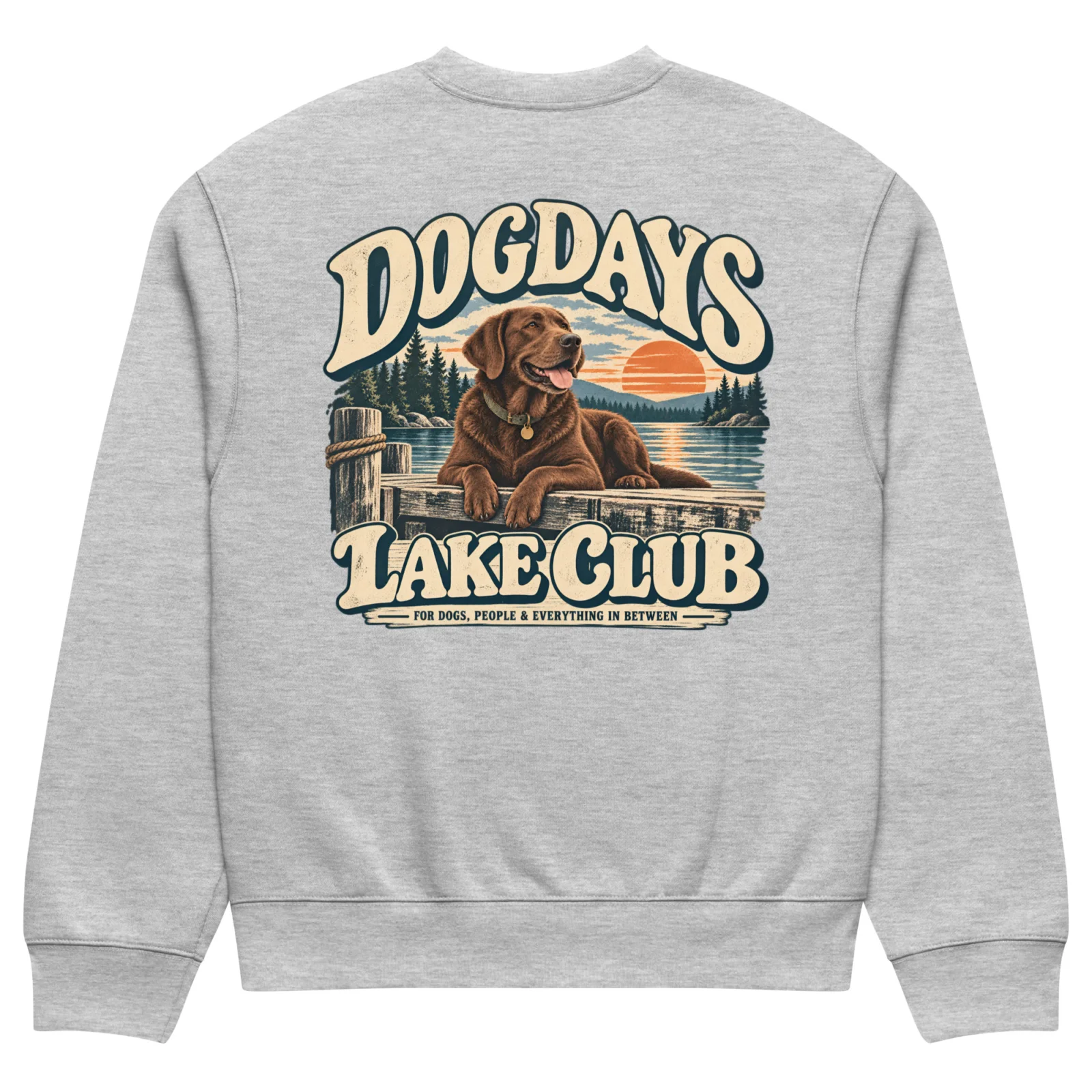 Gråmelerad crewneck med Labrador-design, bakifrån – Lake Club