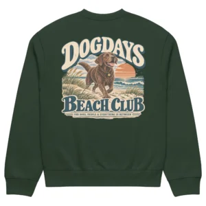 Skogsgrön crewneck med Labrador-design, bakifrån – Beach Club