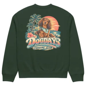 Skogsgrön crewneck med taxdesign, bakifrån – Coastal Club