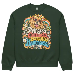 Skogsgrön crewneck med Golden Retriever-design, framifrån – PCBH