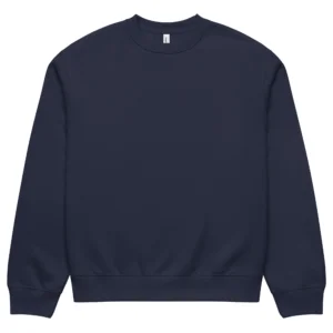 Marinblå crewneck med taxdesign, framifrån – Trail Club