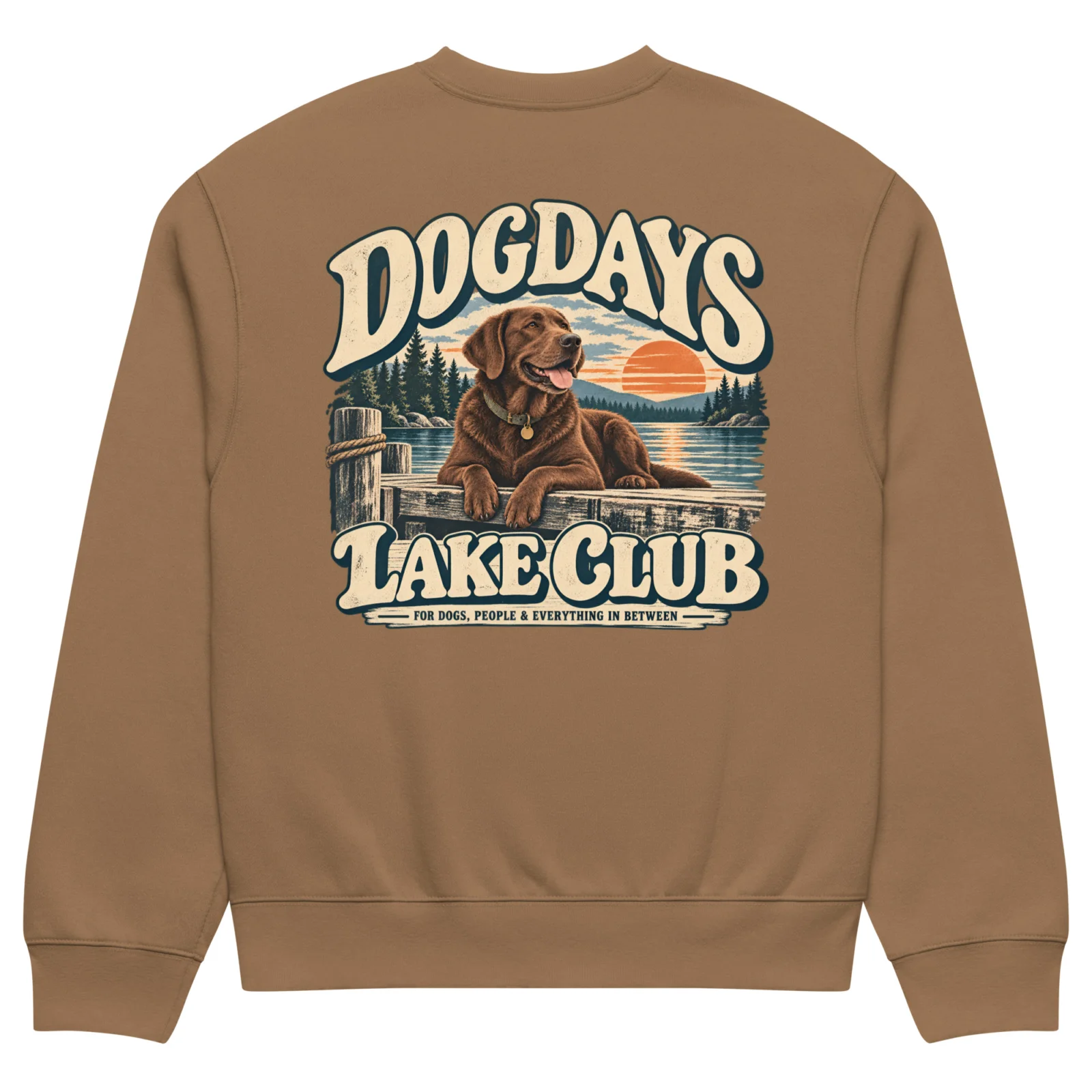 Vintagebrun crewneck med Labrador-design, bakifrån – Lake Club