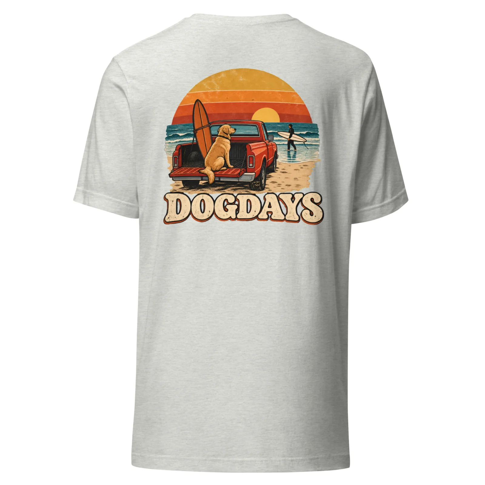 Ljusgrå T-shirt med Golden Retriever-design, bakifrån – Surf Club