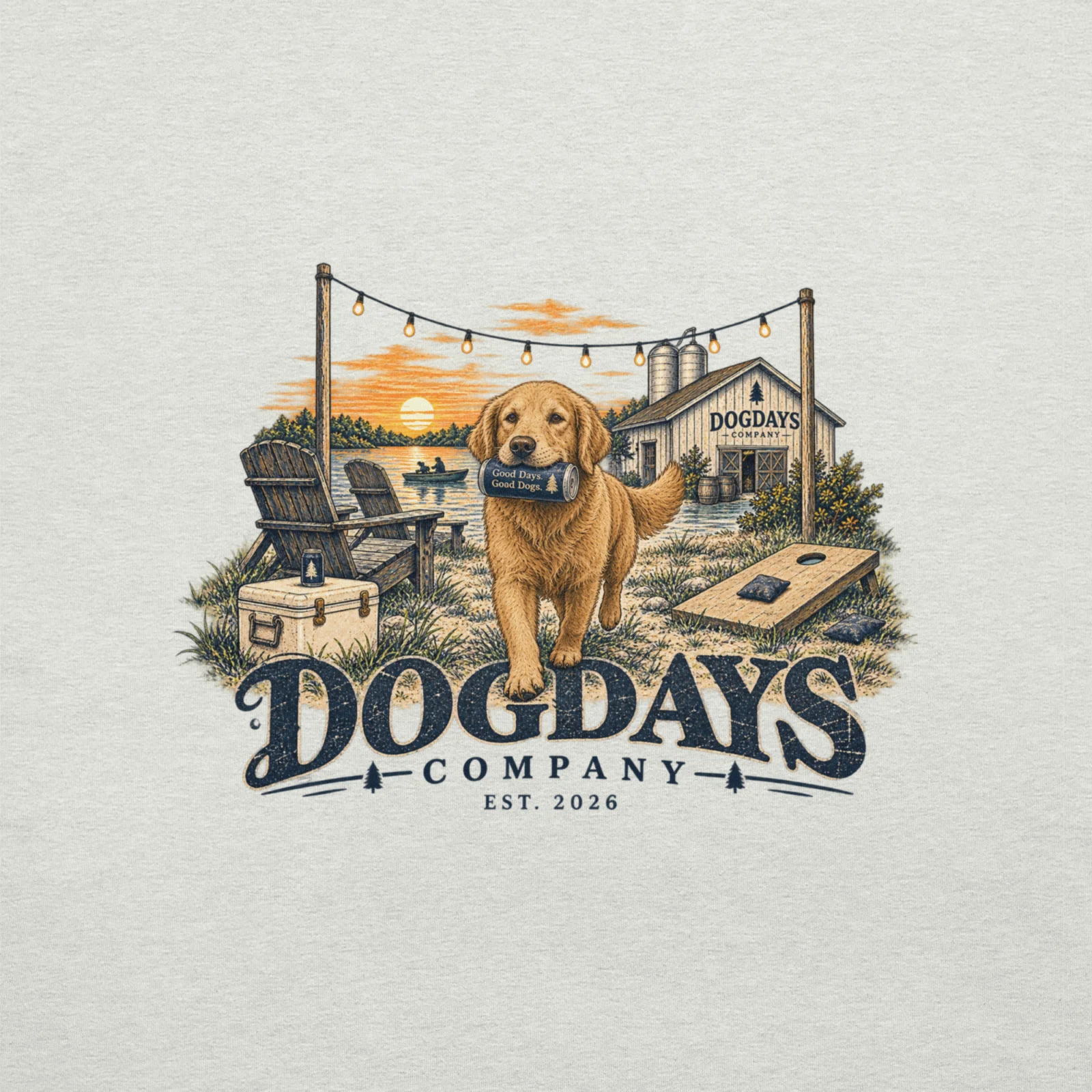 Ljusgrå T-shirt med Golden Retriever-design, bakifrån – Dogdays
