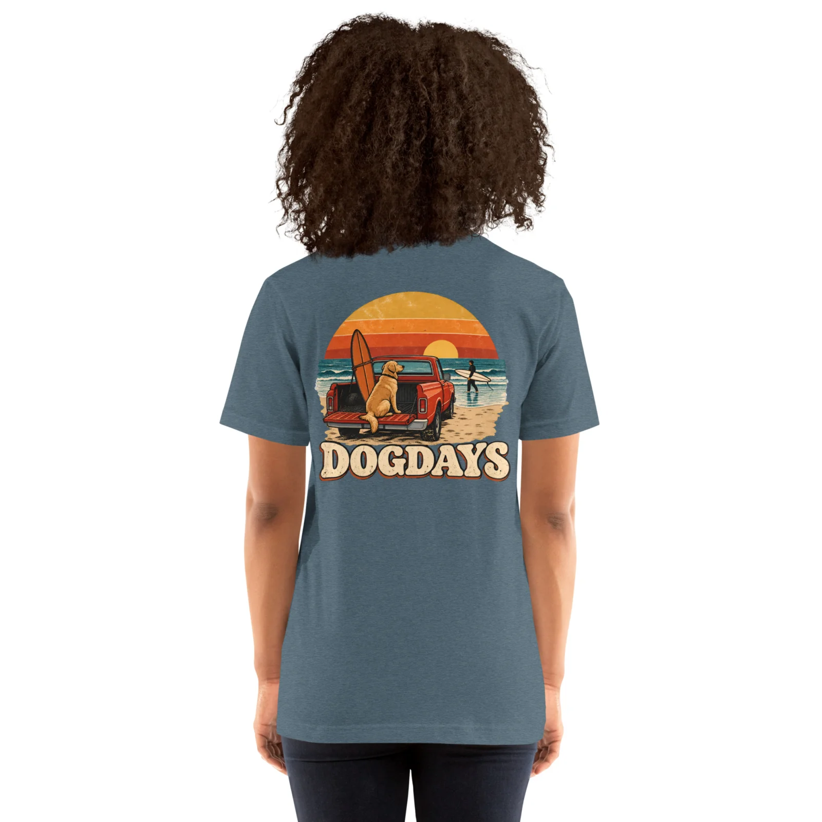 Gråmelerad T-shirt med Golden Retriever-design, bakifrån – Surf Club
