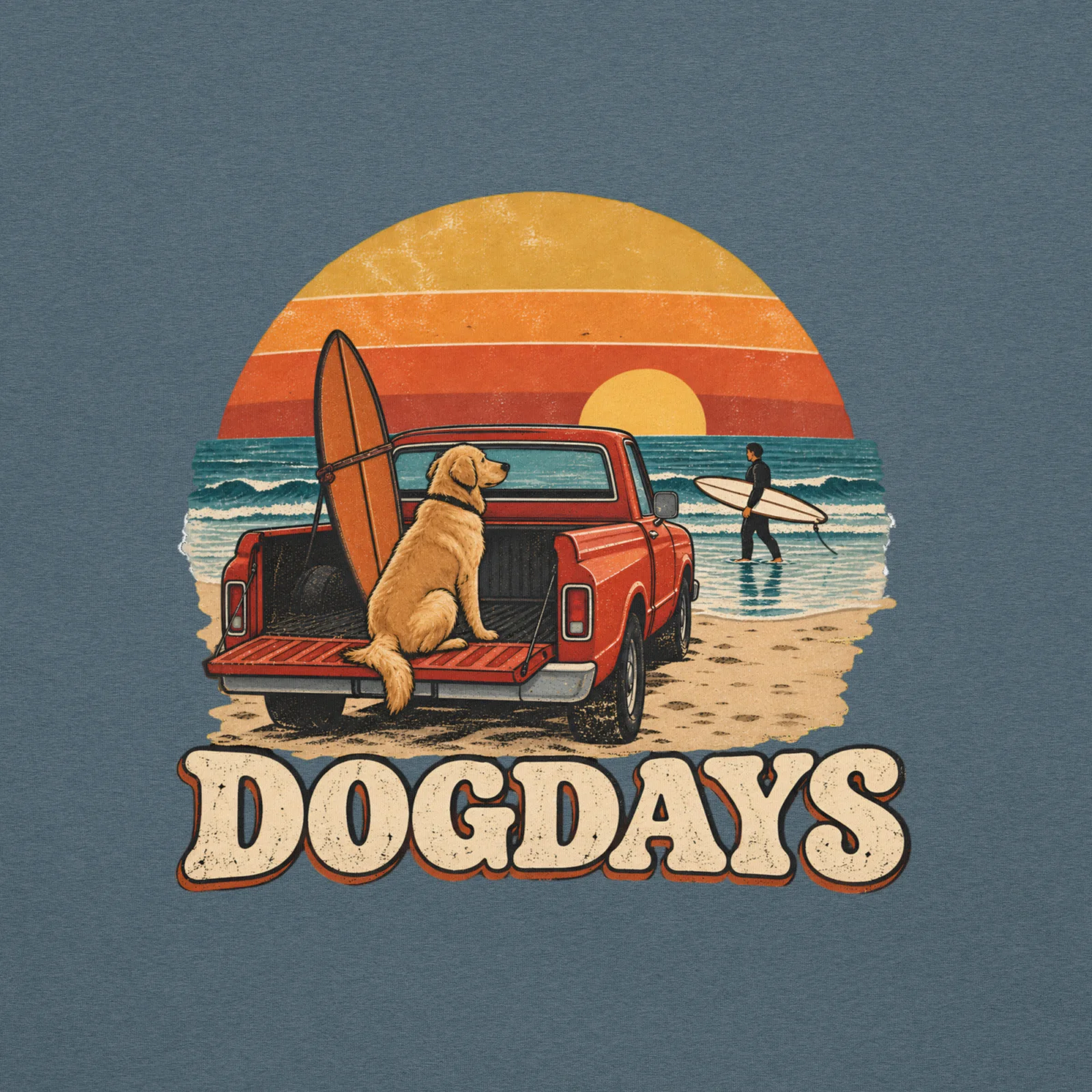 Gråmelerad T-shirt med Golden Retriever-design, bakifrån – Surf Club